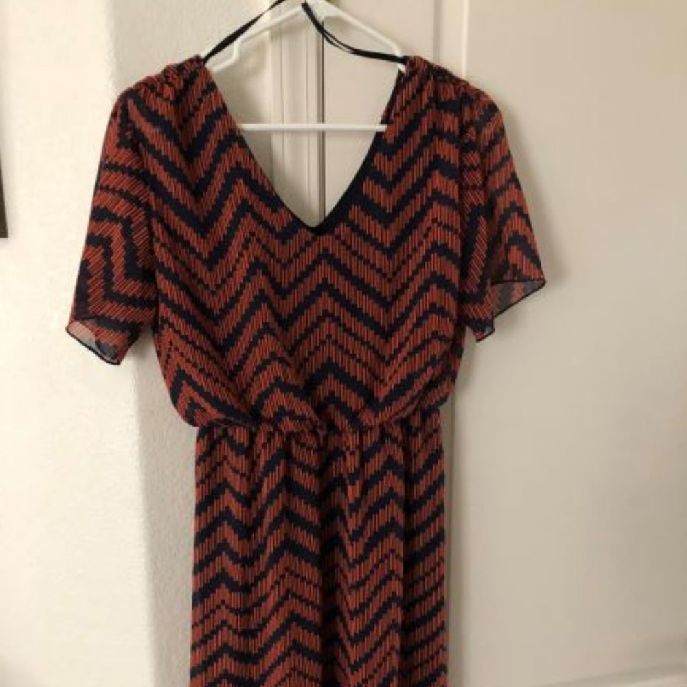 NWT Sweet Storm Blue Orange Stripe Dress 5/6 VNeck